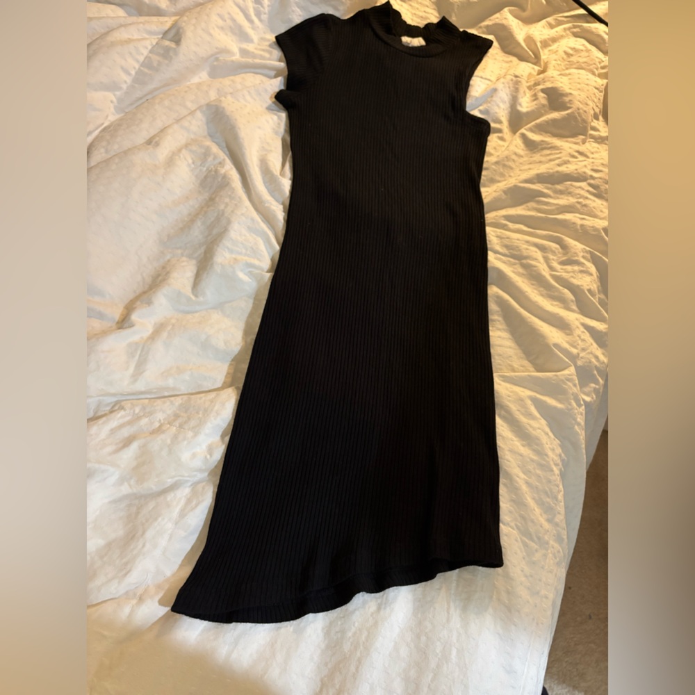 LNA Black Asymmetrical Ribbed Dress Cap Sleeve & Sleeveless Medium